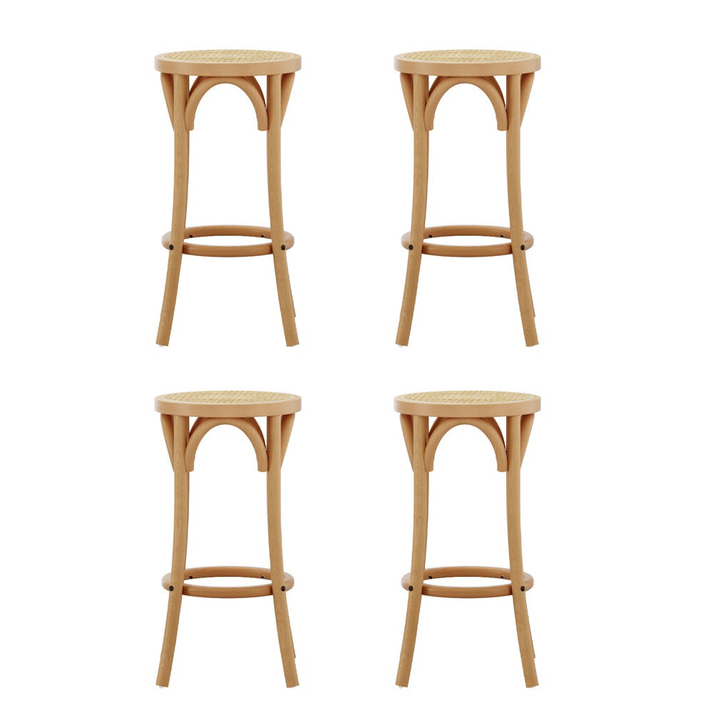 Set of 4 Giza Bar Stools Rattan Seat Wooden - Pine