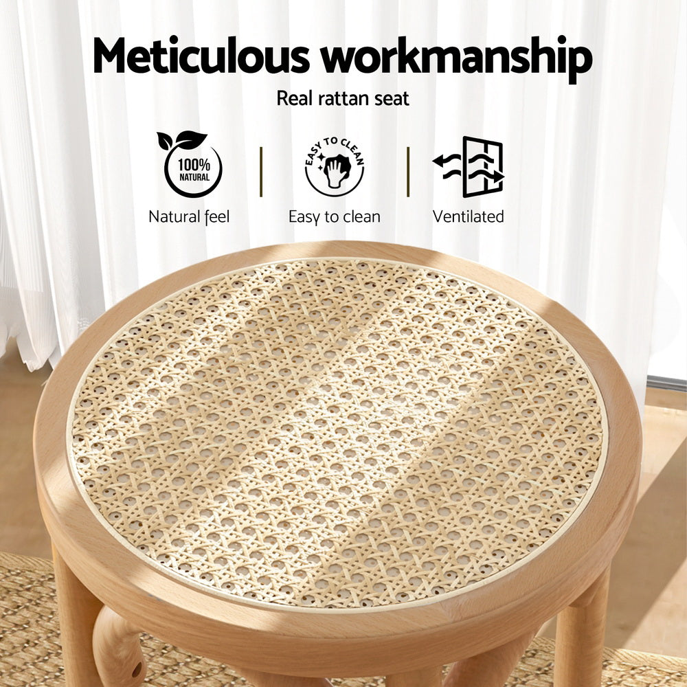 Set of 4 Giza Bar Stools Rattan Seat Wooden - Pine