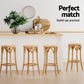 Set of 4 Giza Bar Stools Rattan Seat Wooden - Pine