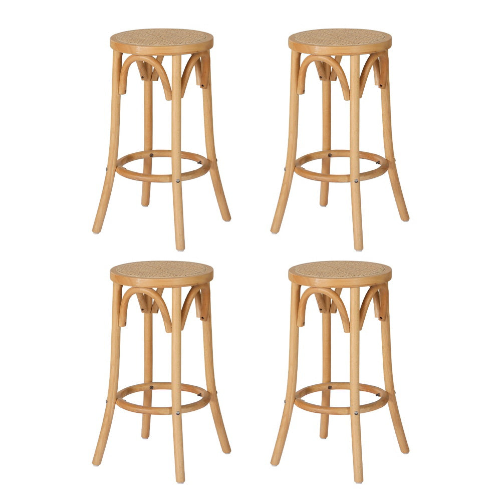 Set of 4 Giza Bar Stools Rattan Seat Wooden - Pine