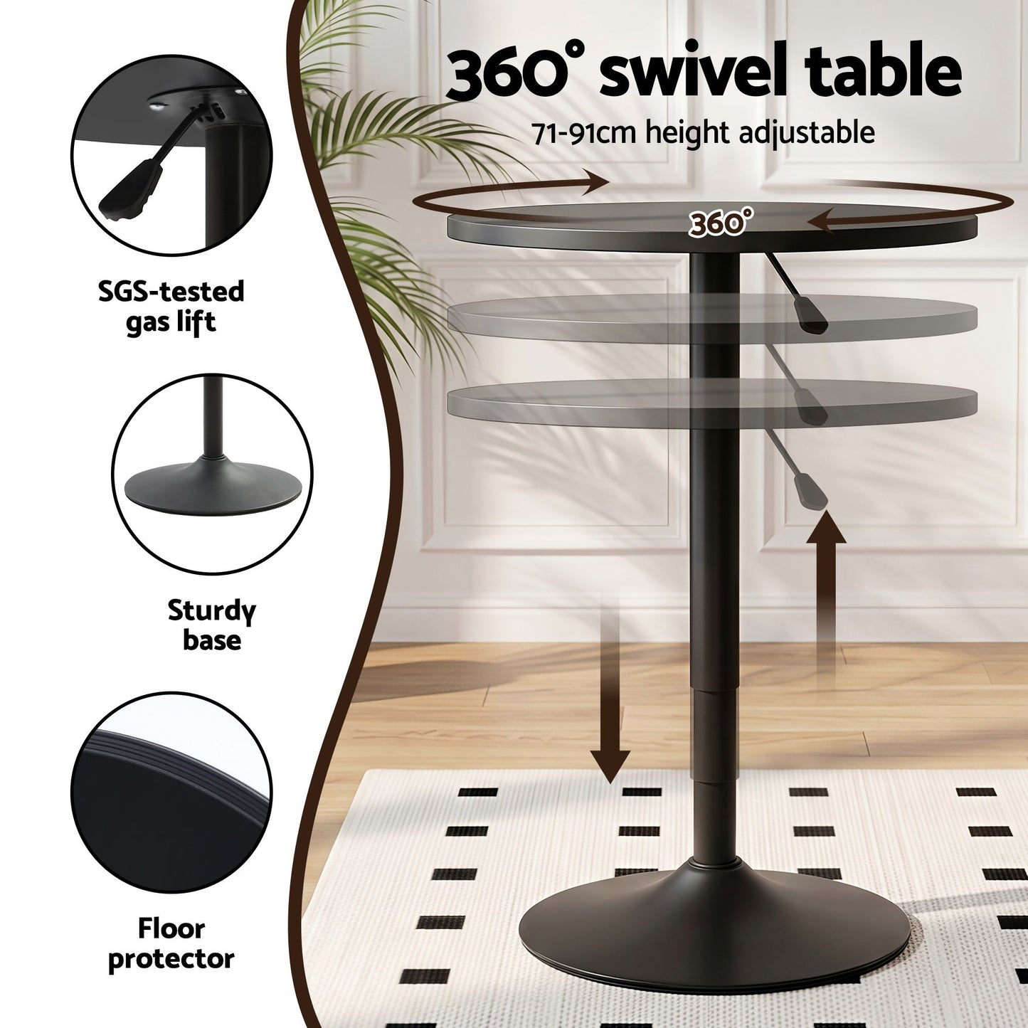 3-Piece Bicea Black Bar Table and Stools Set Kitchen Chairs Cafe Pub