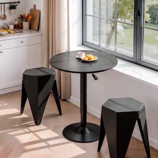 3-Piece Bicea Black Bar Table and Stools Set Kitchen Chairs Cafe Pub