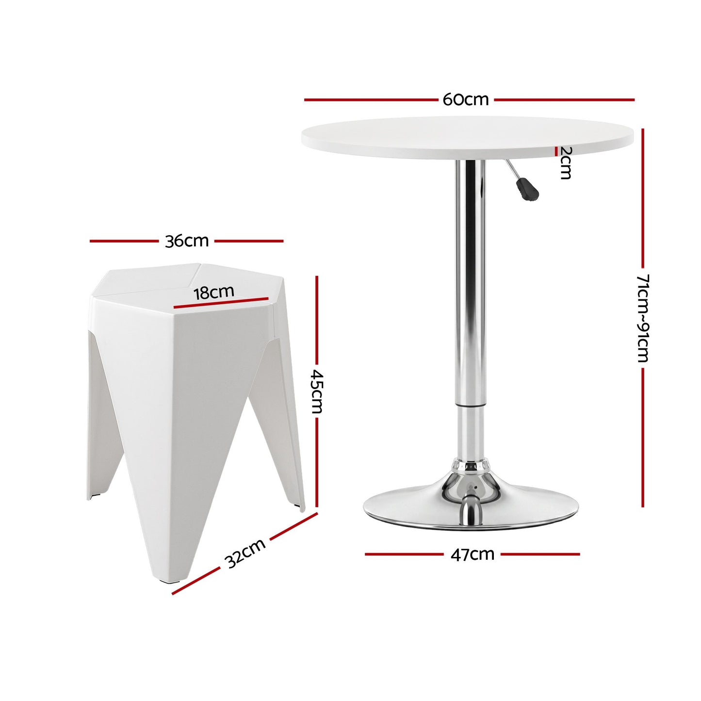 3-Piece Bicea White Bar Table and Stools Set Kitchen Chairs Cafe Pub