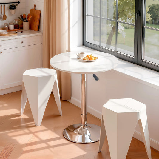 3-Piece Bicea White Bar Table and Stools Set Kitchen Chairs Cafe Pub