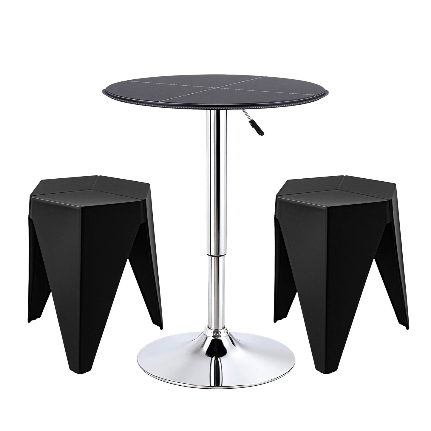 3-Piece Bicea Black Bar Table and Stools Set Kitchen Chair PVC Leather