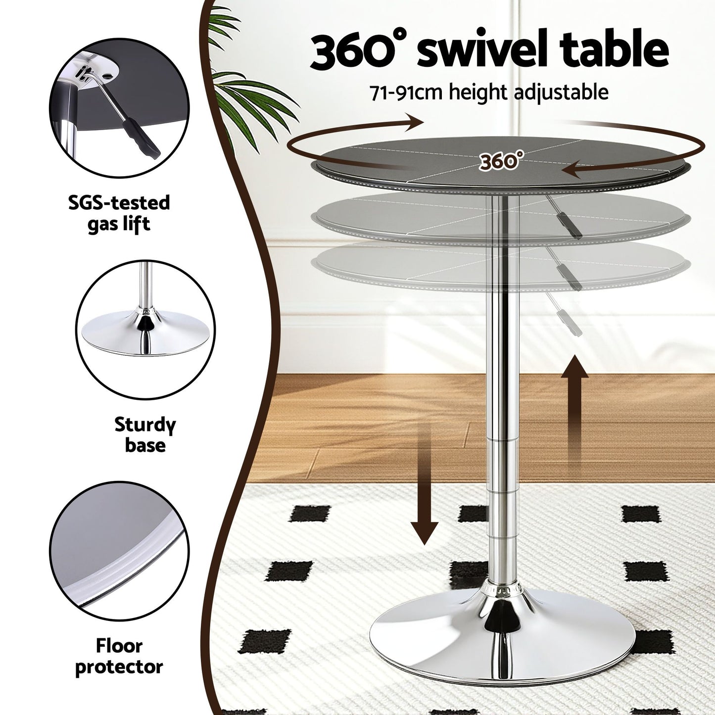 3-Piece Bicea Black Bar Table and Stools Set Kitchen Chair PVC Leather
