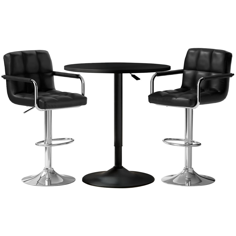 3-Piece Daria Black Bar Table and Stools Set Kitchen Chairs Cafe Pub