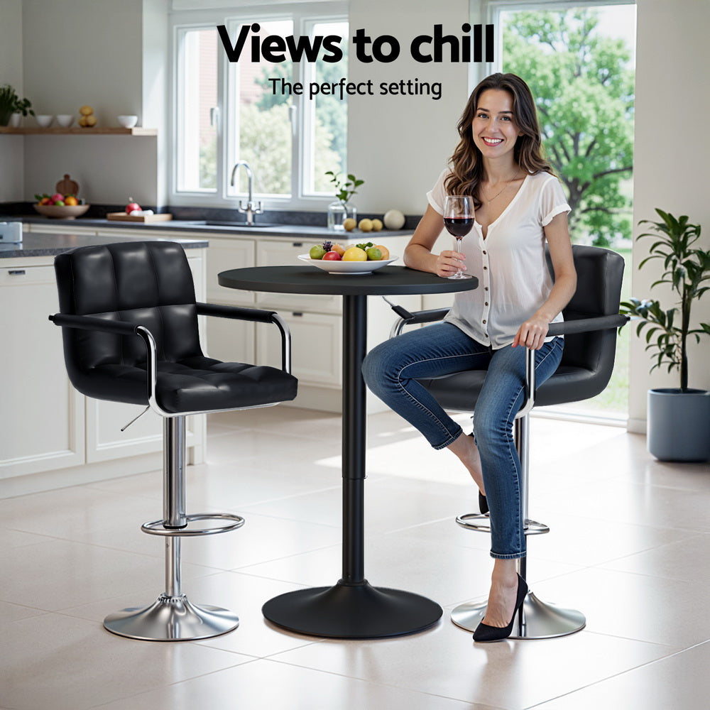 3-Piece Daria Black Bar Table and Stools Set Kitchen Chairs Cafe Pub