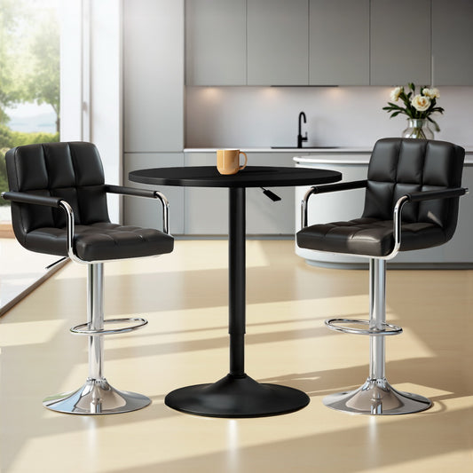 3-Piece Daria Black Bar Table and Stools Set Kitchen Chairs Cafe Pub