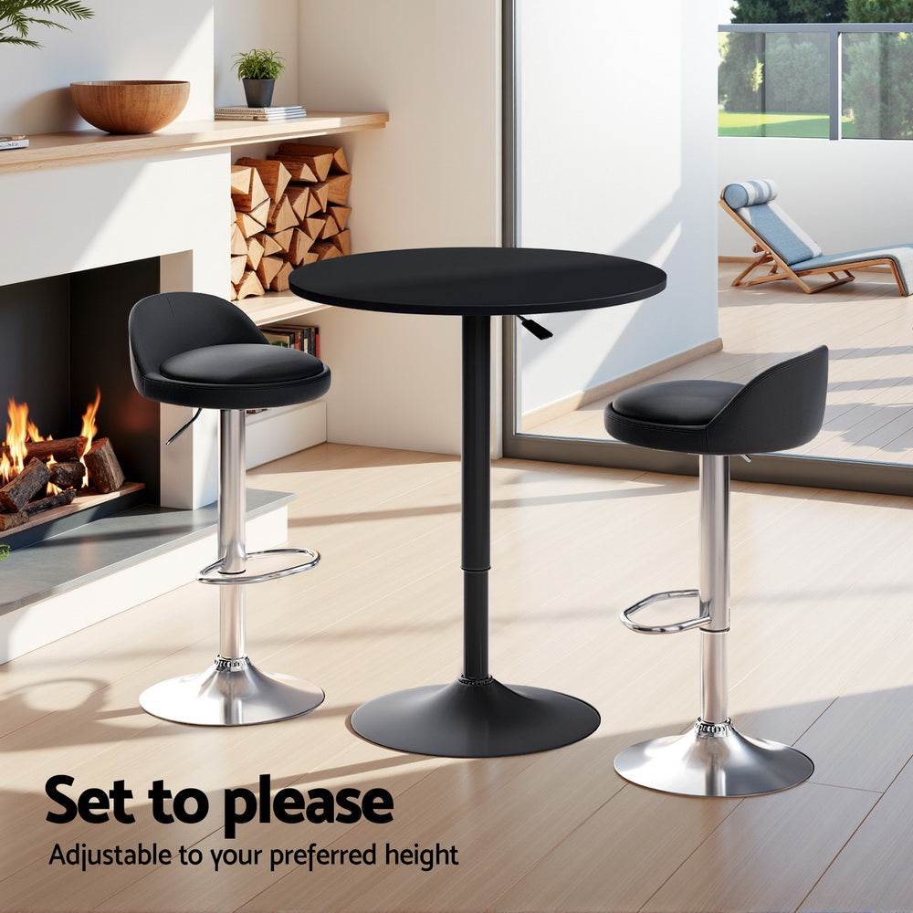 3-Piece Daria Black Bar Table and Stools Set Kitchen Chairs Cafe Pub