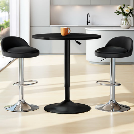 3-Piece Daria Black Bar Table and Stools Set Kitchen Chairs Cafe Pub