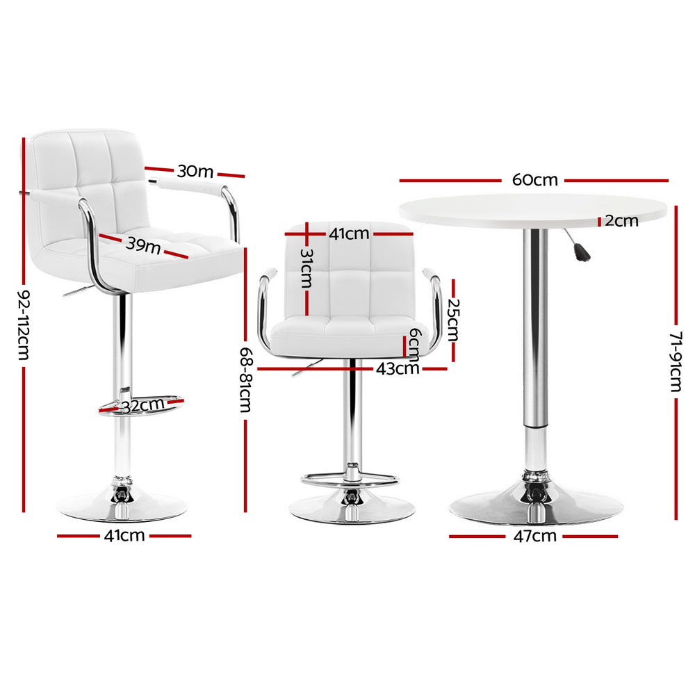 3-Piece Daria White Bar Table and Stools Set Kitchen Chairs Cafe Pub
