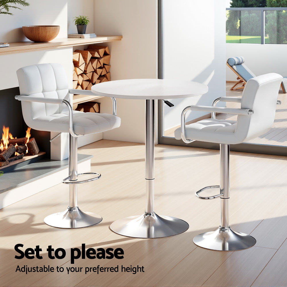 3-Piece Daria White Bar Table and Stools Set Kitchen Chairs Cafe Pub