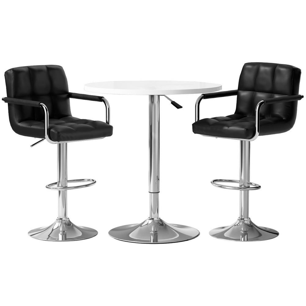 3-Piece Daria White Bar Table and Stools Set Kitchen Chairs Cafe Pub