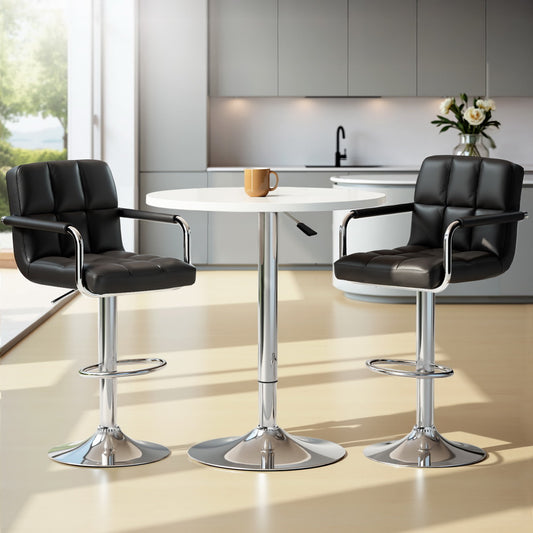 3-Piece Daria White Bar Table and Stools Set Kitchen Chairs Cafe Pub