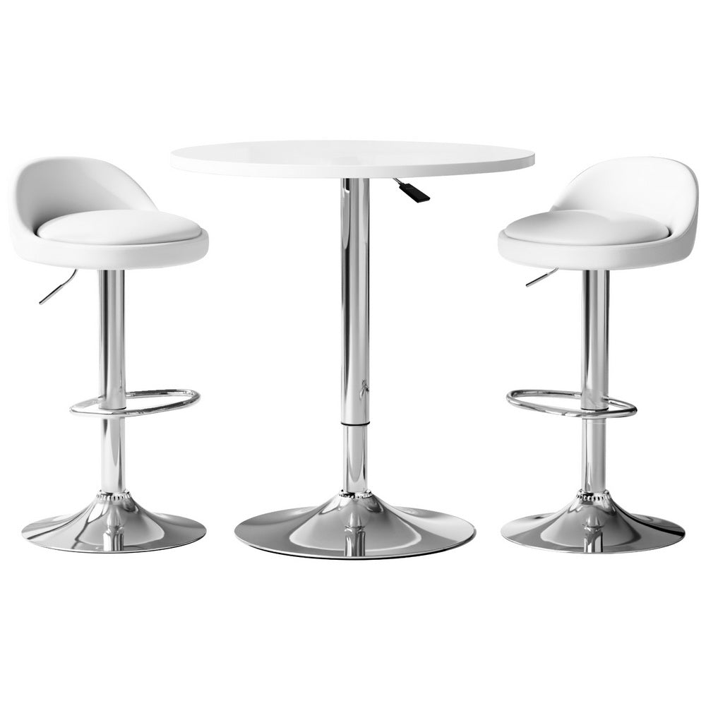 3-Piece Daria White Bar Table and Stools Set Kitchen Chairs Cafe Pub