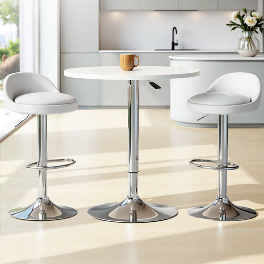 3-Piece Daria White Bar Table and Stools Set Kitchen Chairs Cafe Pub