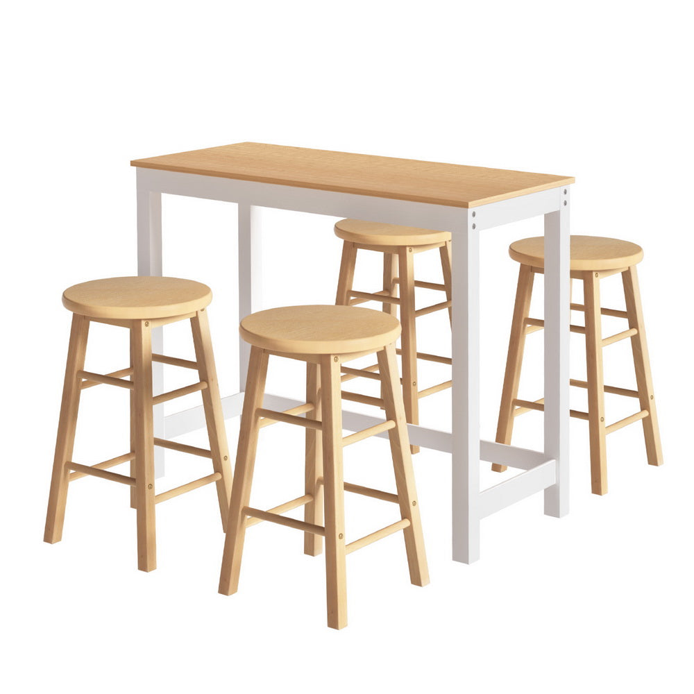 5-Piece Italo Natural Bar Table and Stools Set Kitchen Chairs Cafe Pub
