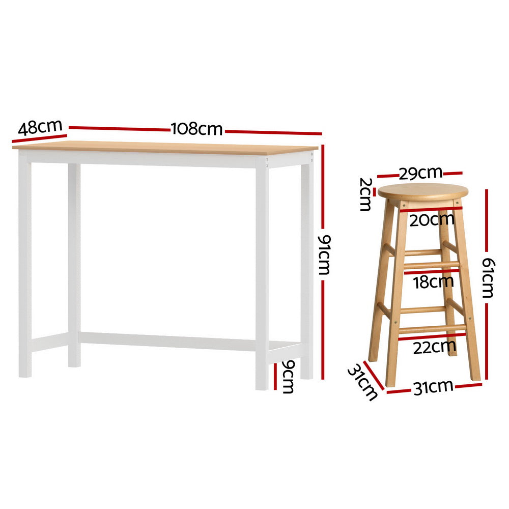 5-Piece Italo Natural Bar Table and Stools Set Kitchen Chairs Cafe Pub