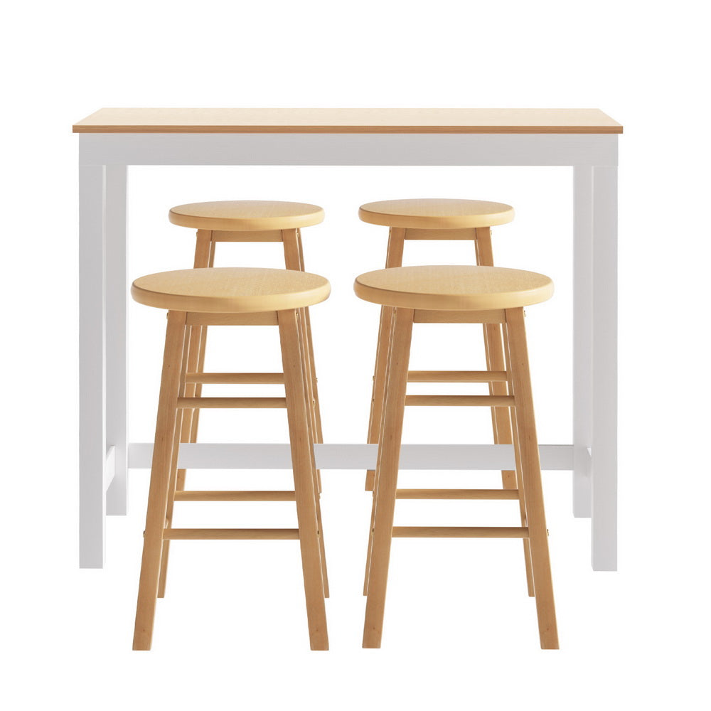 5-Piece Italo Natural Bar Table and Stools Set Kitchen Chairs Cafe Pub
