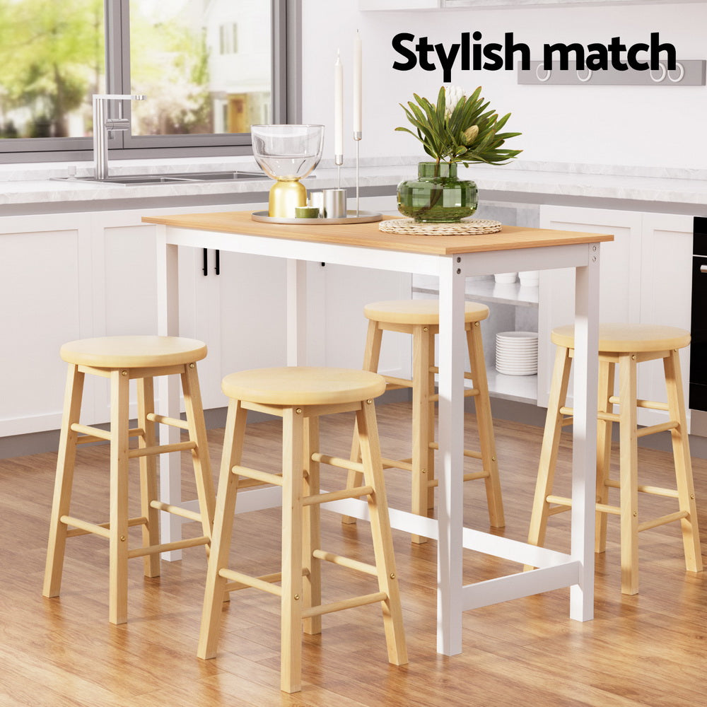 5-Piece Italo Natural Bar Table and Stools Set Kitchen Chairs Cafe Pub
