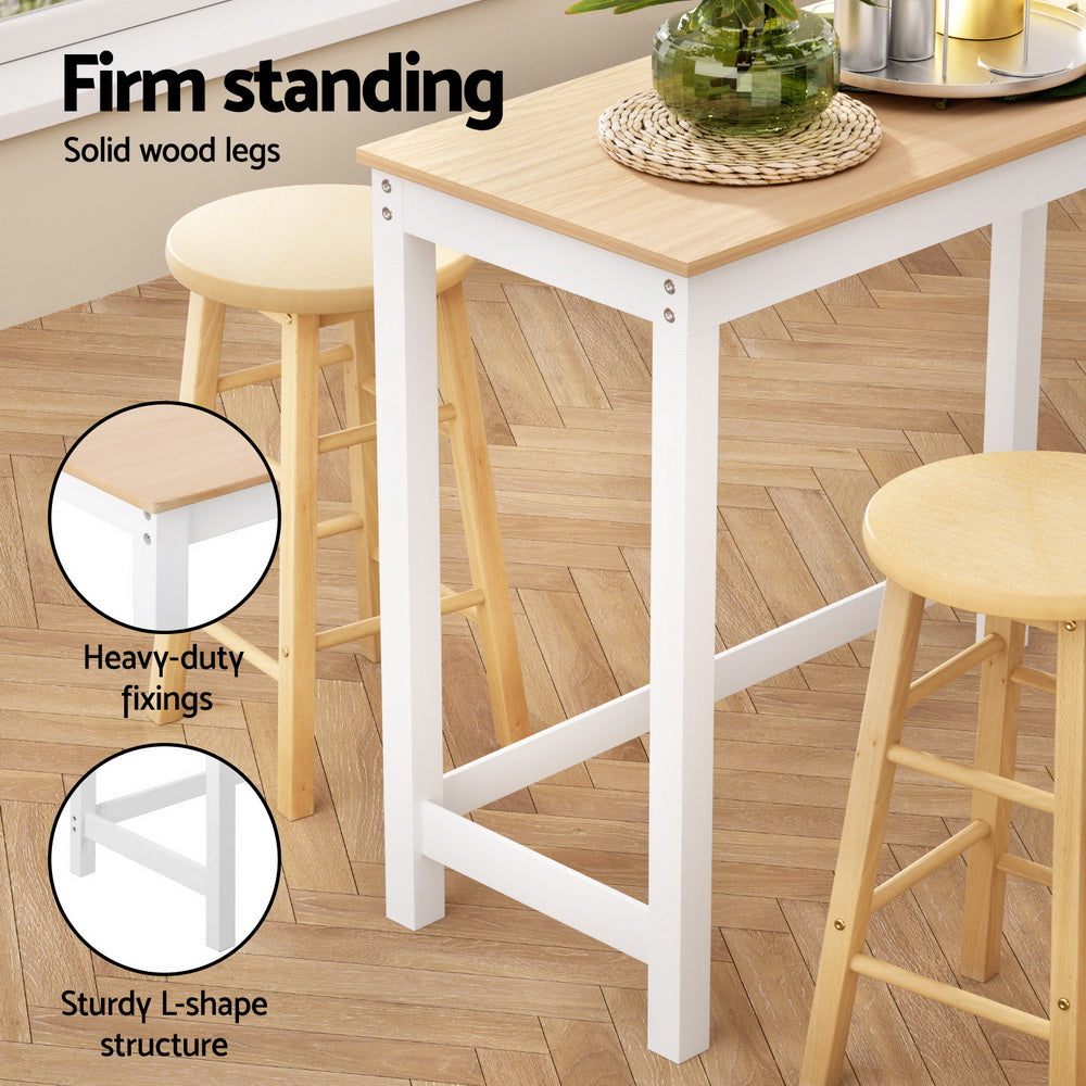 5-Piece Italo Natural Bar Table and Stools Set Kitchen Chairs Cafe Pub