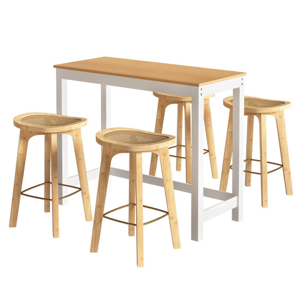 5-Piece Guido Natural Bar Table and Stools Set Kitchen Chairs Cafe Pub
