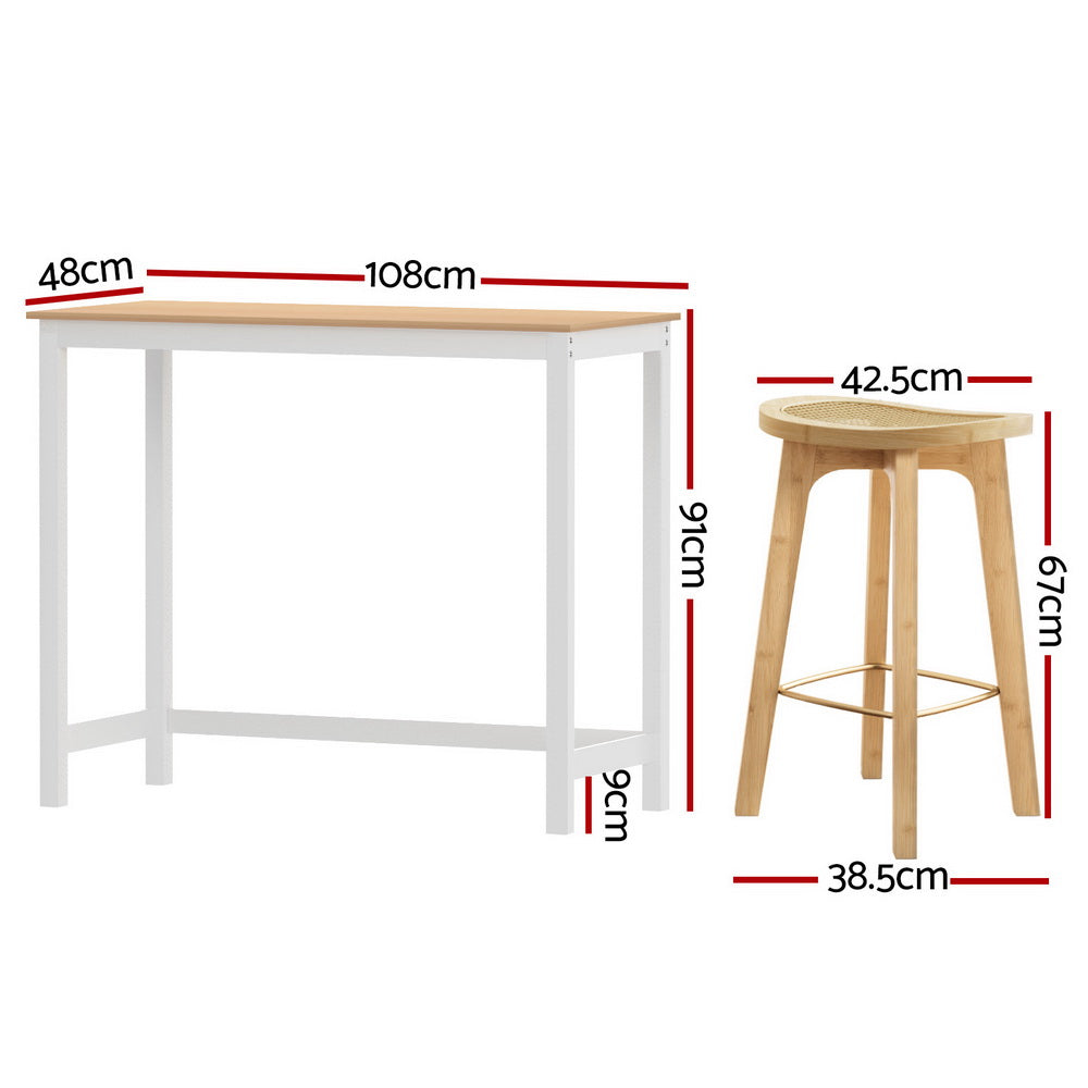 5-Piece Guido Natural Bar Table and Stools Set Kitchen Chairs Cafe Pub