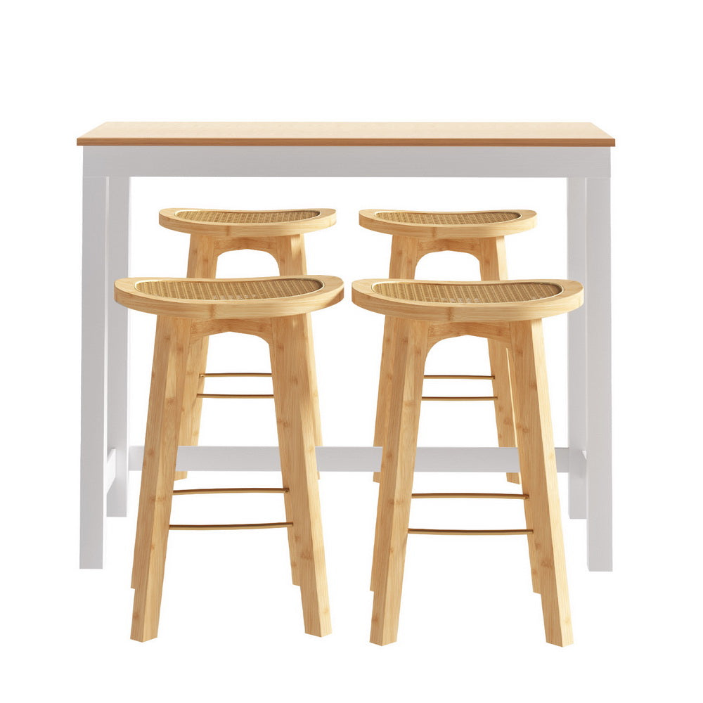 5-Piece Guido Natural Bar Table and Stools Set Kitchen Chairs Cafe Pub