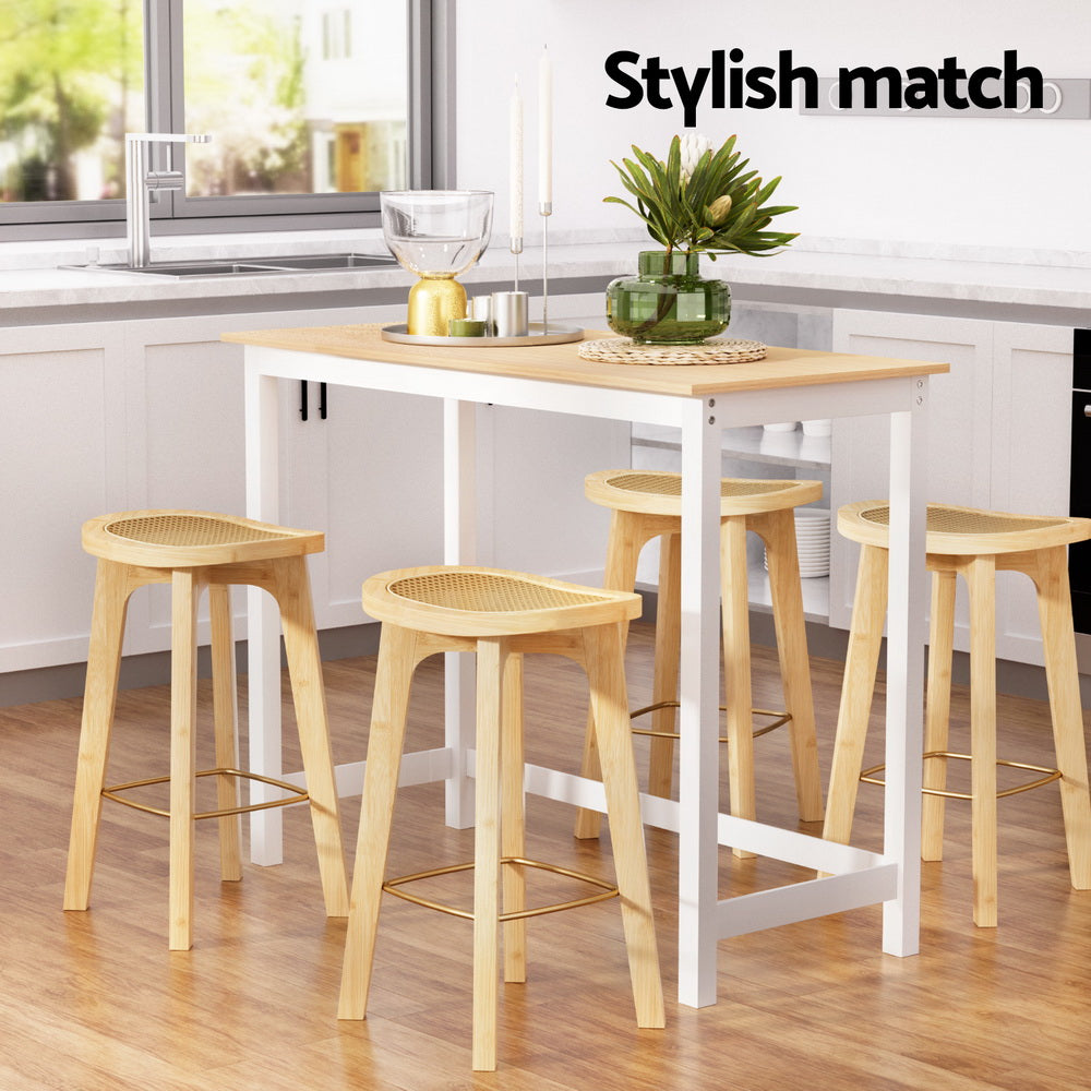 5-Piece Guido Natural Bar Table and Stools Set Kitchen Chairs Cafe Pub