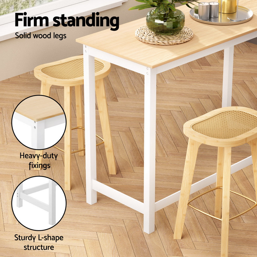 5-Piece Guido Natural Bar Table and Stools Set Kitchen Chairs Cafe Pub