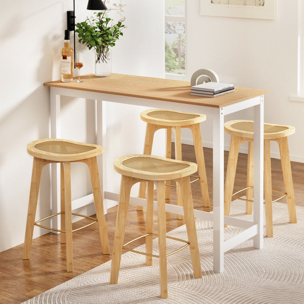 5-Piece Guido Natural Bar Table and Stools Set Kitchen Chairs Cafe Pub