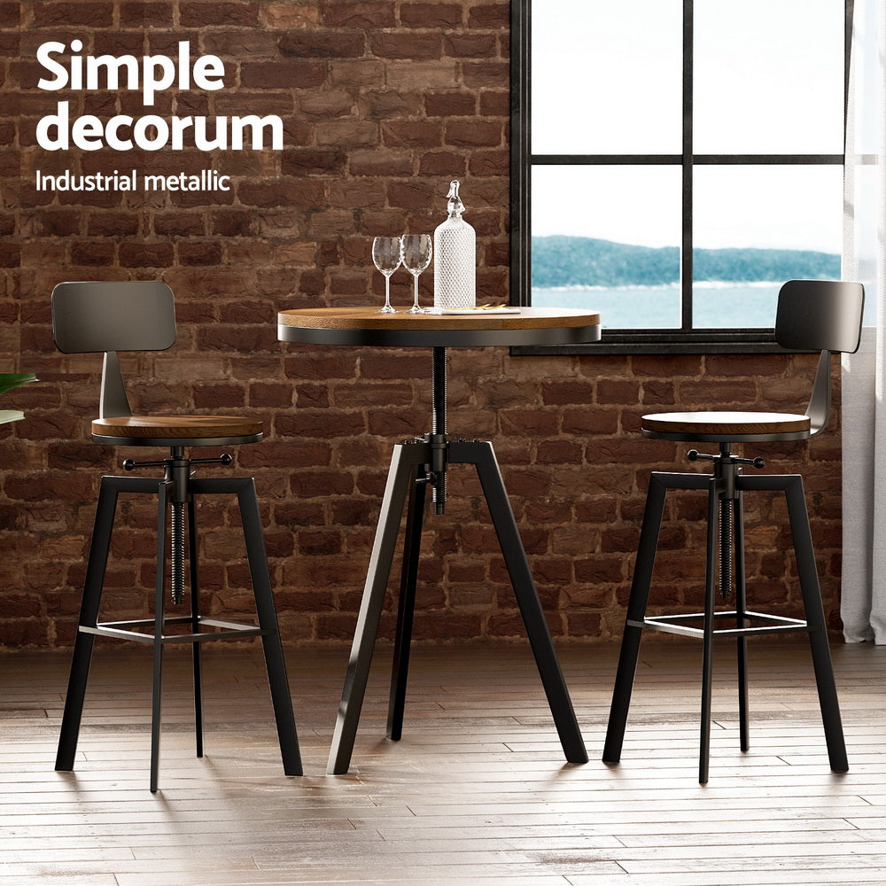 3-Piece Lalla Wood Bar Table and Stools Set Industrial Kitchen Chairs Cafe Pub