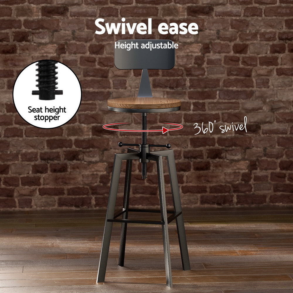 3-Piece Lalla Wood Bar Table and Stools Set Industrial Kitchen Chairs Cafe Pub