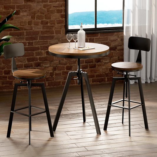3-Piece Lalla Wood Bar Table and Stools Set Industrial Kitchen Chairs Cafe Pub