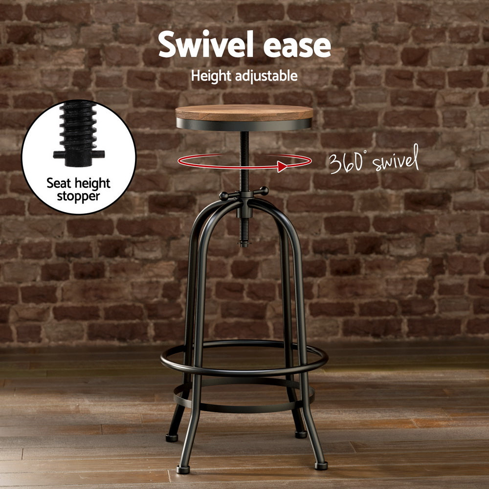 3-Piece Maira Wood Bar Table and Stools Set Industrial Kitchen Chairs Cafe Pub
