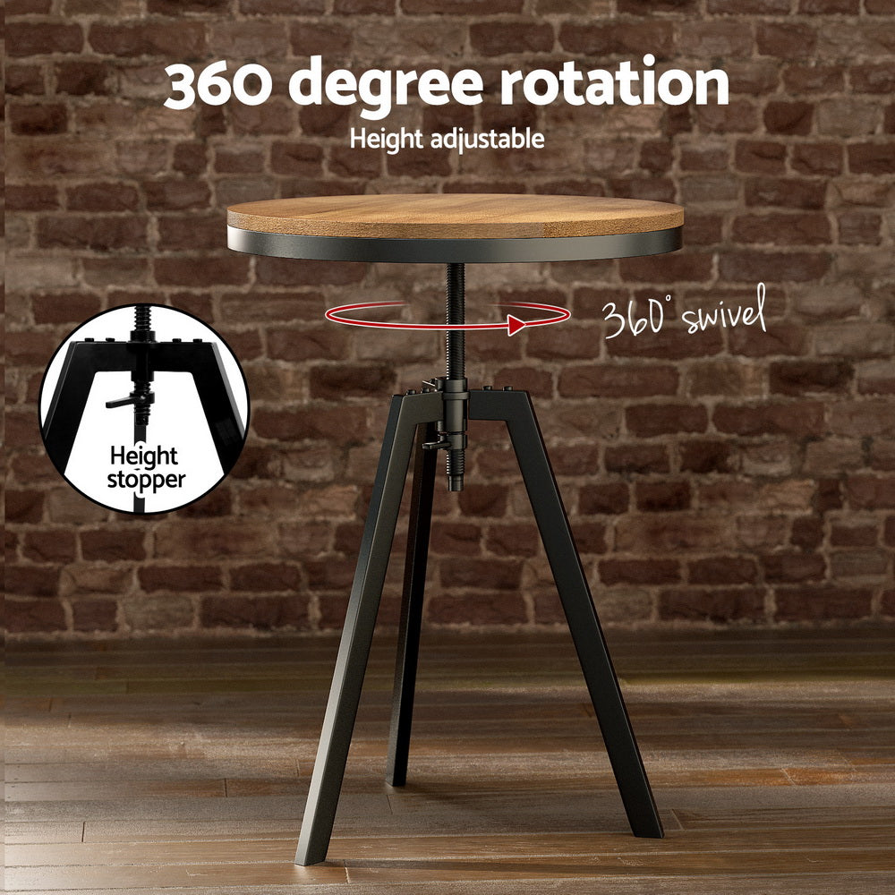 3-Piece Maira Wood Bar Table and Stools Set Industrial Kitchen Chairs Cafe Pub