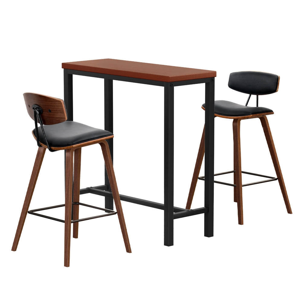 3-Piece Nerio Wood Bar Table and Stools Set Kitchen Chairs Cafe Pub
