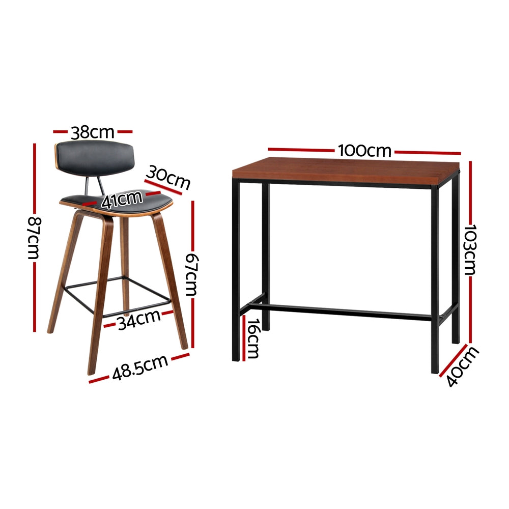 3-Piece Nerio Wood Bar Table and Stools Set Kitchen Chairs Cafe Pub