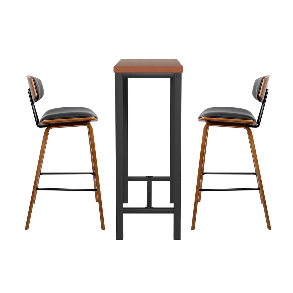 3-Piece Nerio Wood Bar Table and Stools Set Kitchen Chairs Cafe Pub
