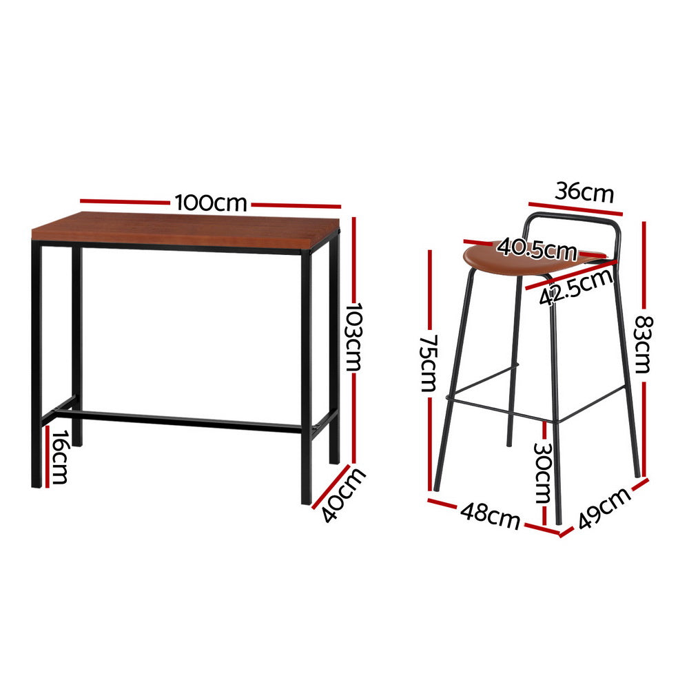 3-Piece Nuccia Wood Bar Table and Stools Set Kitchen Chairs Cafe Pub