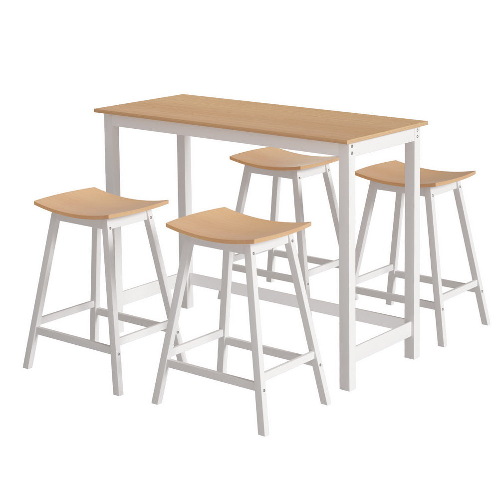 5-Piece Sante Pine and White Bar Table and Stools Set Solid Wood Kitchen Chairs Cafe Pub