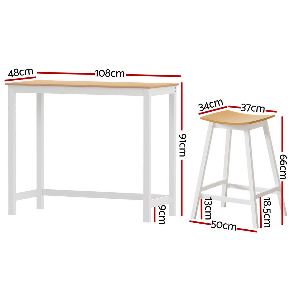 5-Piece Sante Pine and White Bar Table and Stools Set Solid Wood Kitchen Chairs Cafe Pub