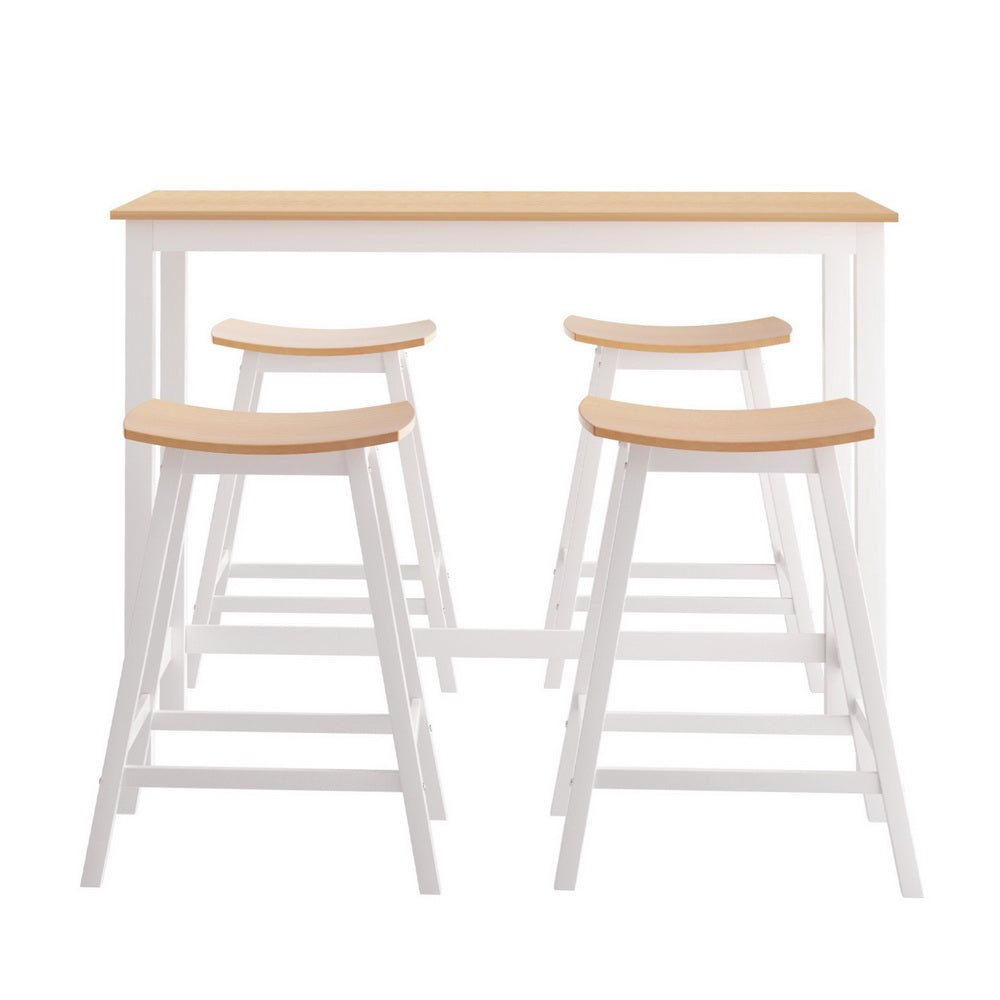 5-Piece Sante Pine and White Bar Table and Stools Set Solid Wood Kitchen Chairs Cafe Pub