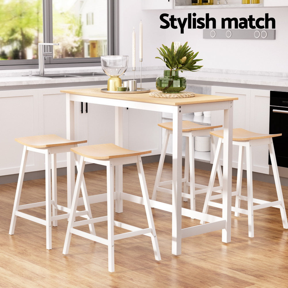 5-Piece Sante Pine and White Bar Table and Stools Set Solid Wood Kitchen Chairs Cafe Pub