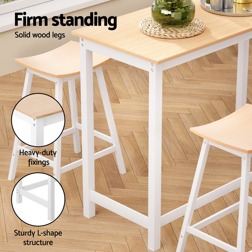 5-Piece Sante Pine and White Bar Table and Stools Set Solid Wood Kitchen Chairs Cafe Pub