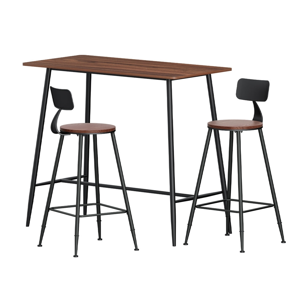 3-Piece Tazio Wood Bar Table and Stools Set Kitchen Chairs Cafe Pub