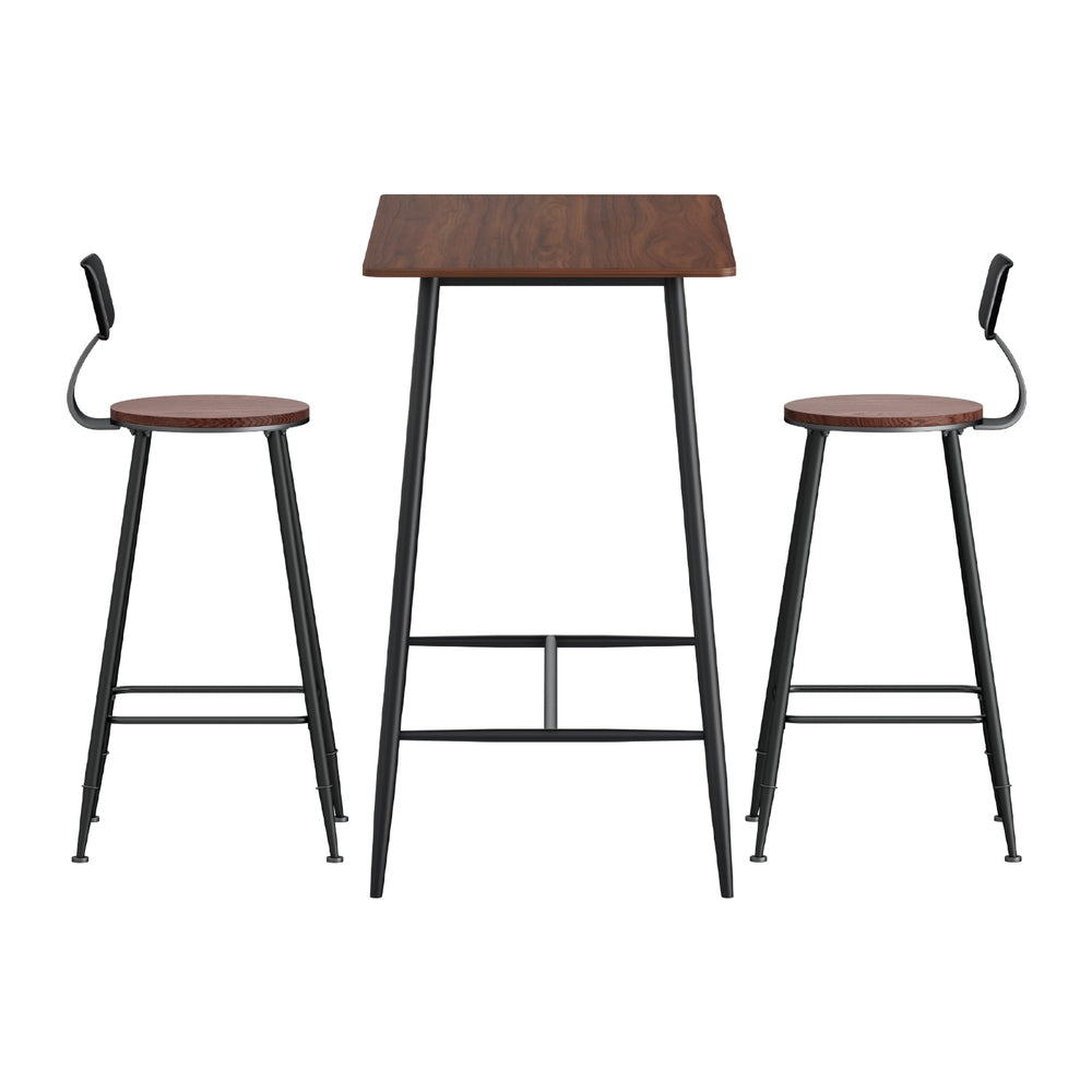 3-Piece Tazio Wood Bar Table and Stools Set Kitchen Chairs Cafe Pub