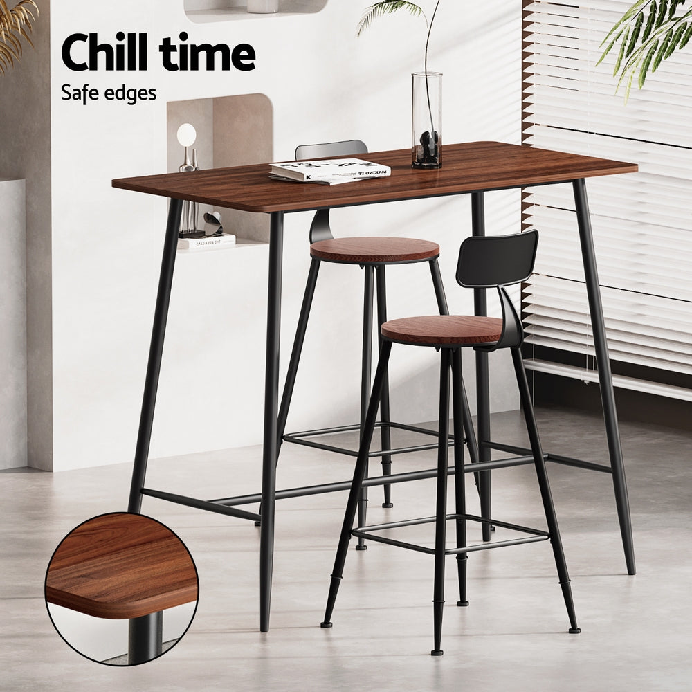 3-Piece Tazio Wood Bar Table and Stools Set Kitchen Chairs Cafe Pub