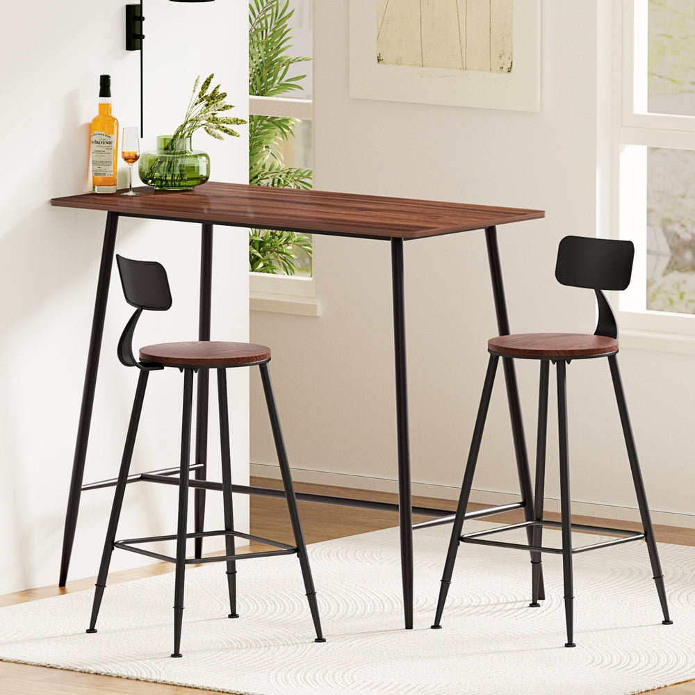 3-Piece Tazio Wood Bar Table and Stools Set Kitchen Chairs Cafe Pub